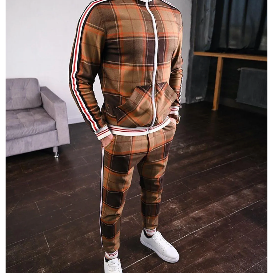 Mens Plaid Activewear Tracksuit Street-Wave Two-Piece For Workout Travel