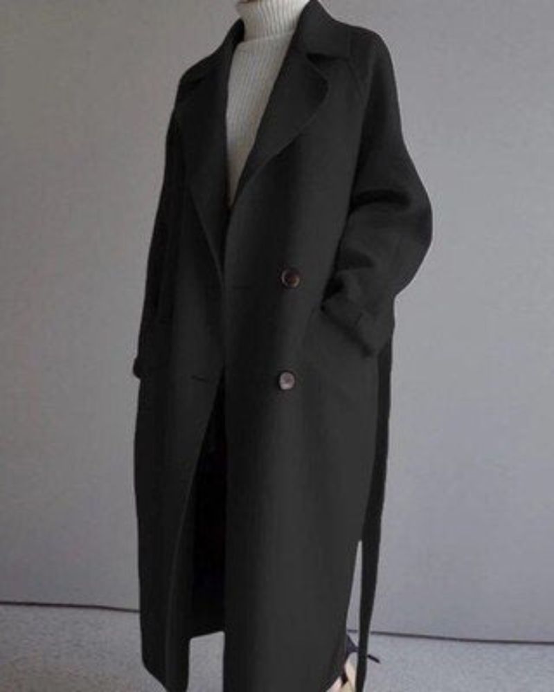 Street-Wave Elegant Long Coat For Women With Belted Comfort And Timeless Style For All Seasons