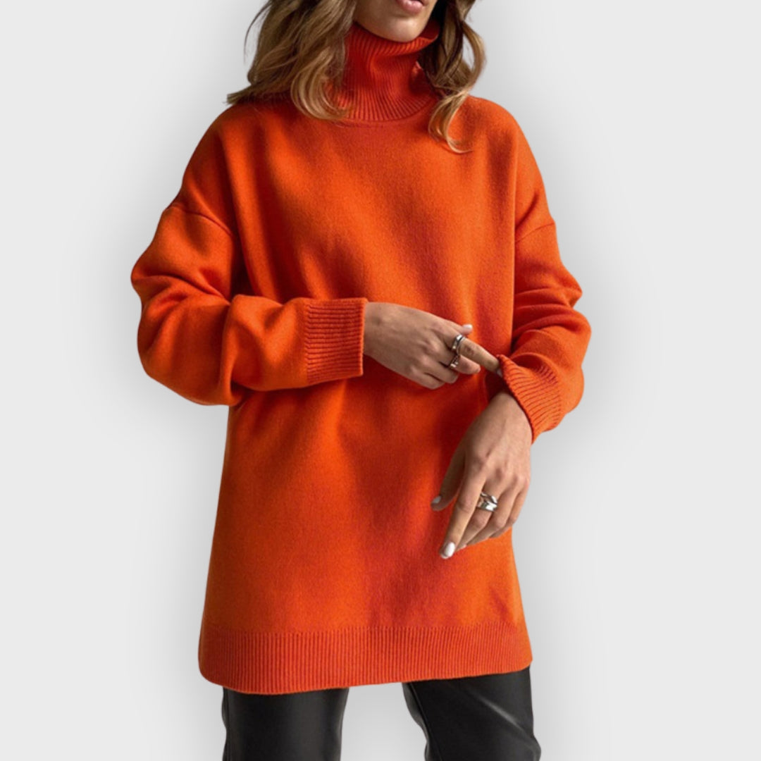 Street-Wave Turtleneck Sweater For Women Warm Cozy Soft Knit Long Sleeve Modern High Collar