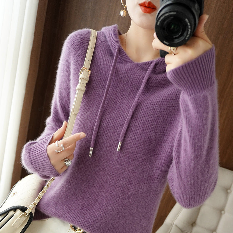 Street-wave Hooded Knit Pullover For Women - Cozy Soft Knit, Relaxed Fit, Timeless Chic