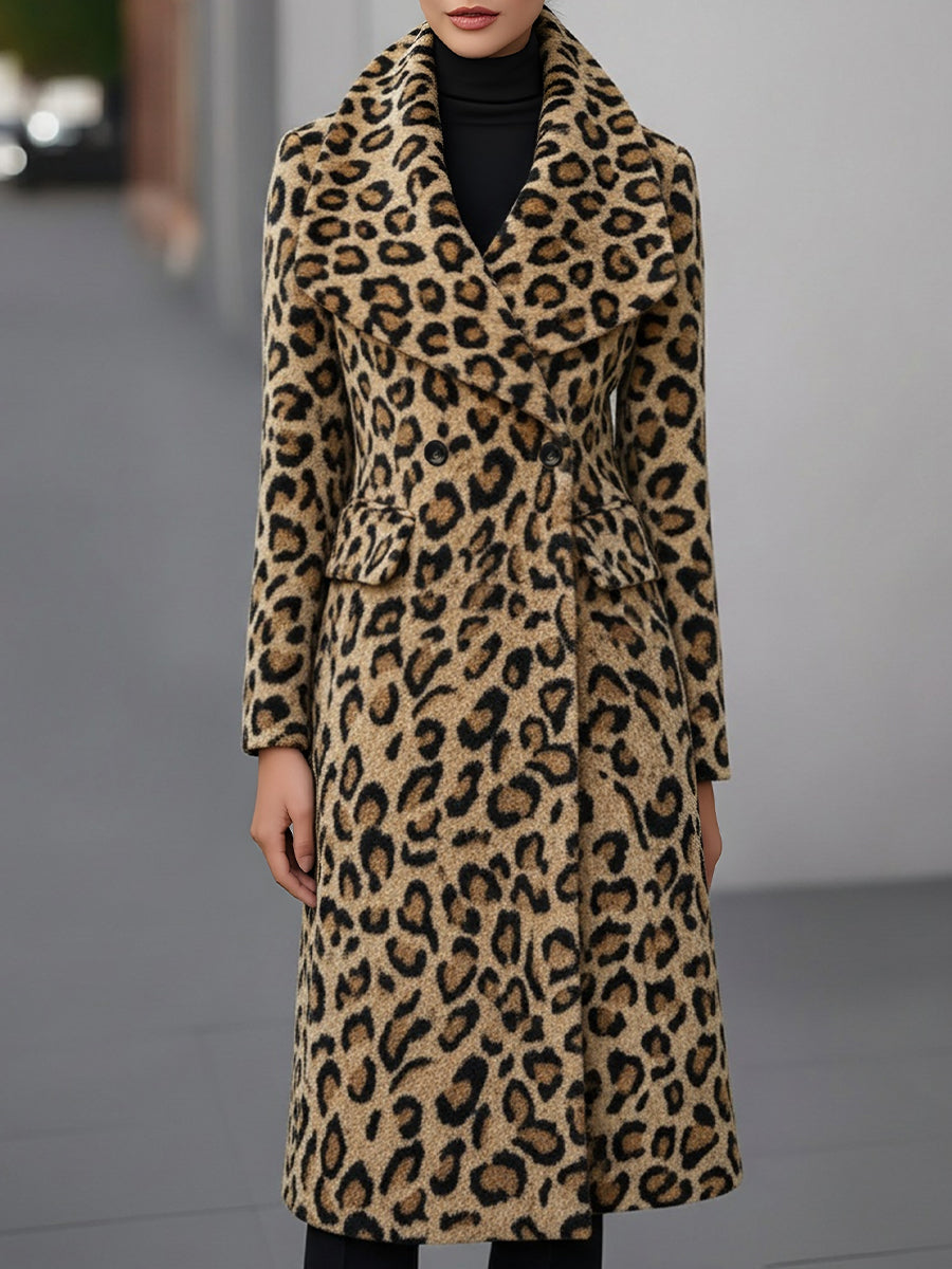 Street-Wave Leopard Print Wool Coat For Women Warm And Elegant Reversible Outerwear