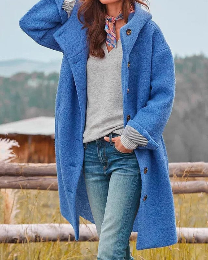 Street-Wave Women's Green Wool Coat Cozy Elegant Outerwear With Warmth For Winter