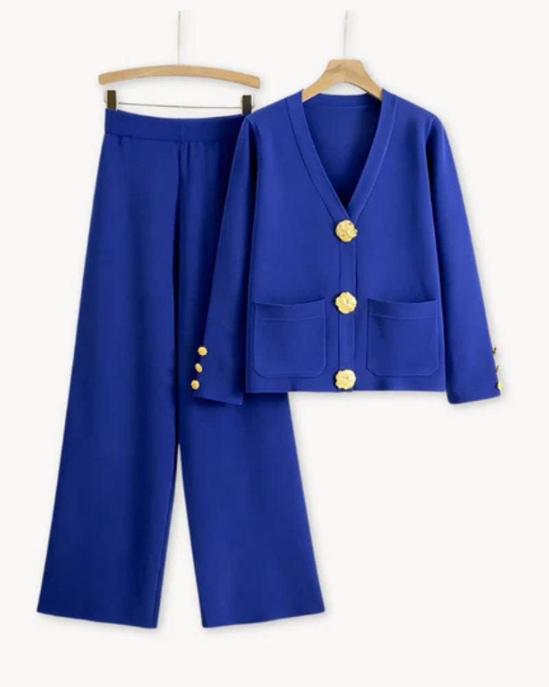 Street Wave Luxus Knitwear Set Cardigan And Wide Leg Pants Cozy Warm Soft For Women