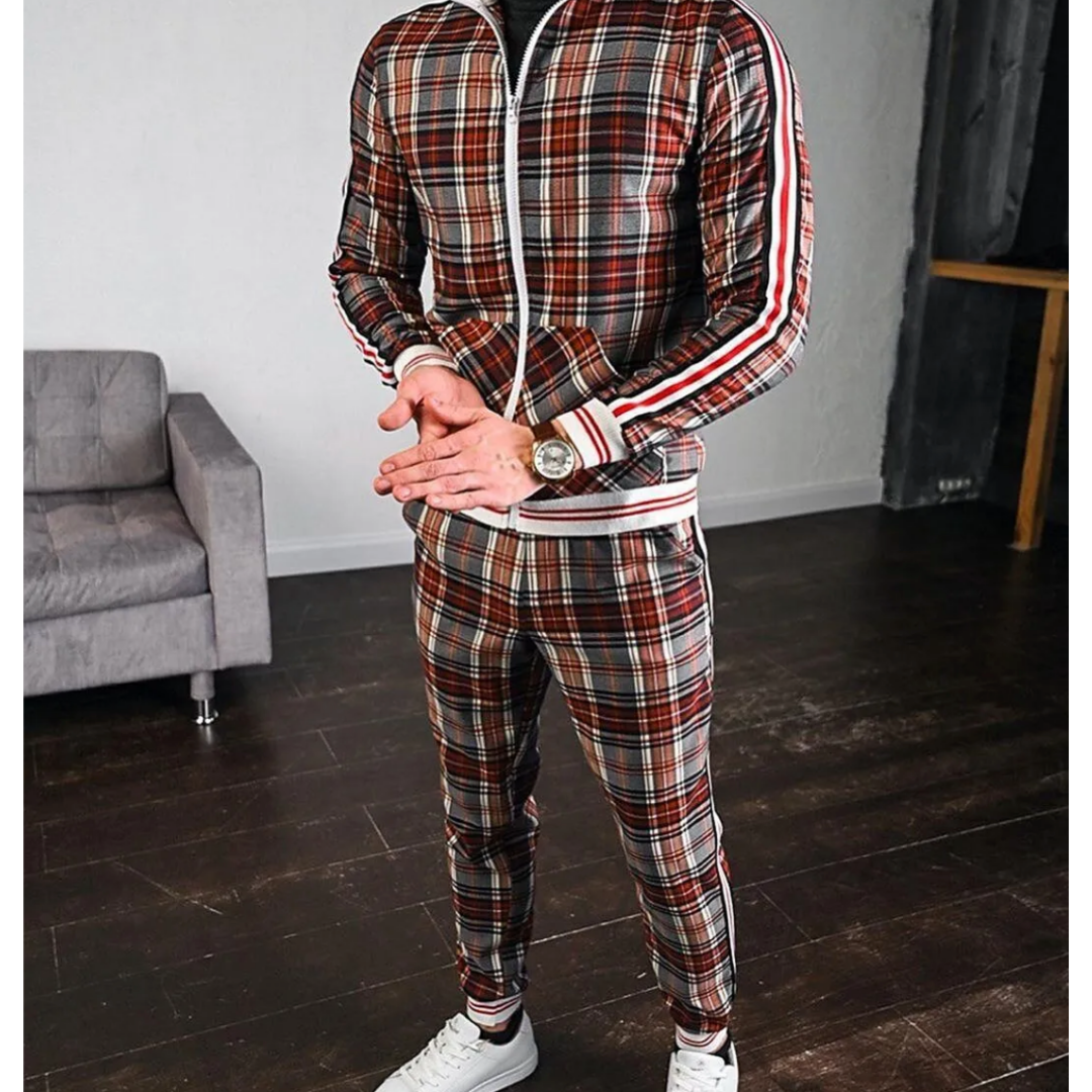 Mens Plaid Activewear Tracksuit Street-Wave Two-Piece For Workout Travel