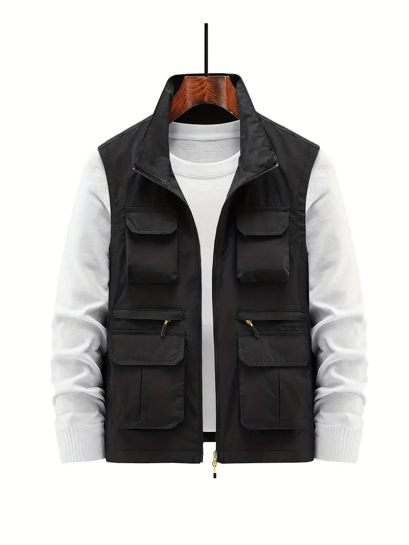 Street-Wave Mens Utility Vest With Multiple Pockets And Zipper For Urban Everyday