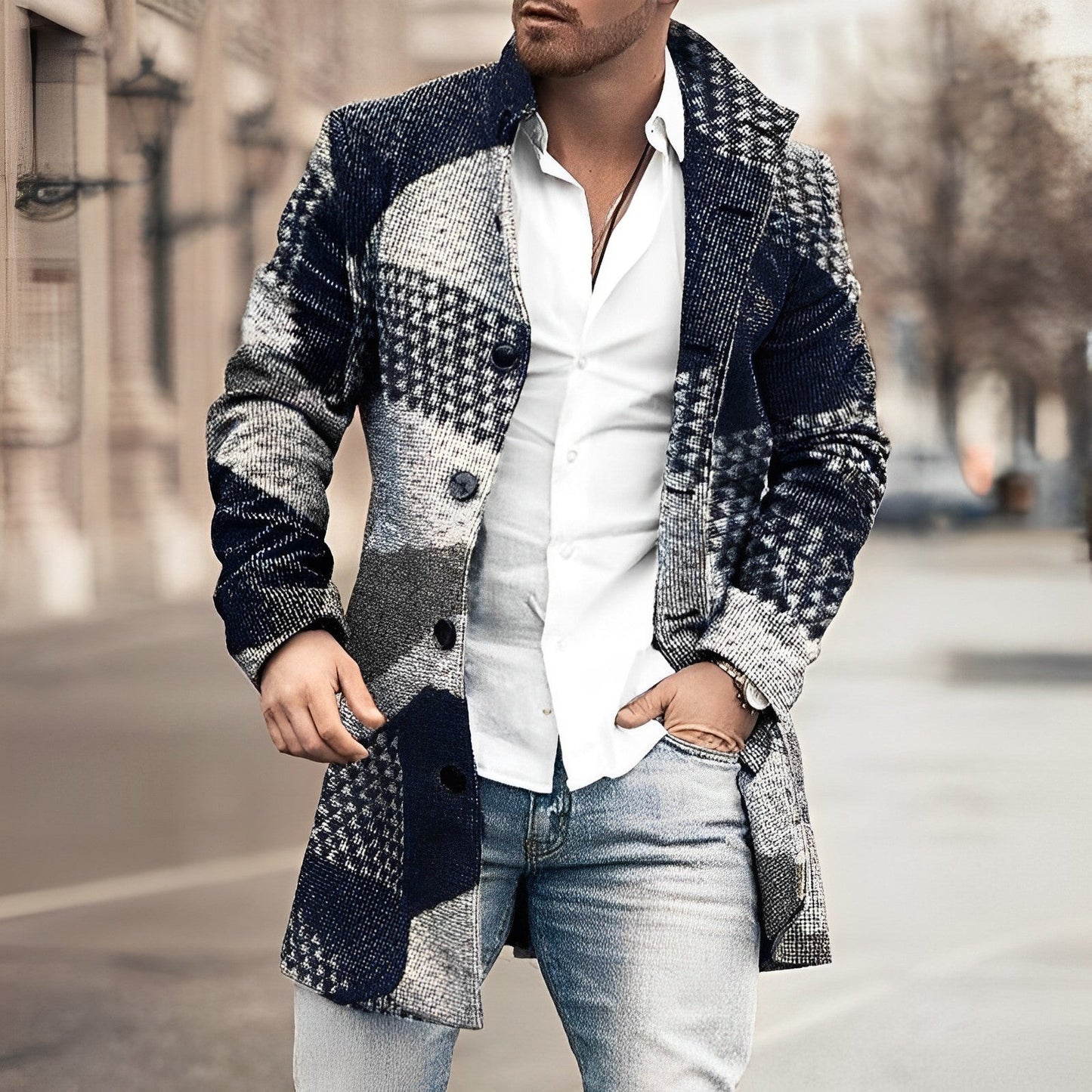 Street Wave Harry Long Button Up Coat For Men Stylish Winter Overcoat
