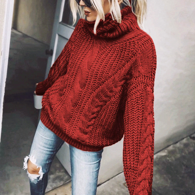 Street-Wave Chunky Cable Knit Turtleneck Sweater For Women Soft Warm Cozy Oversized Pullover