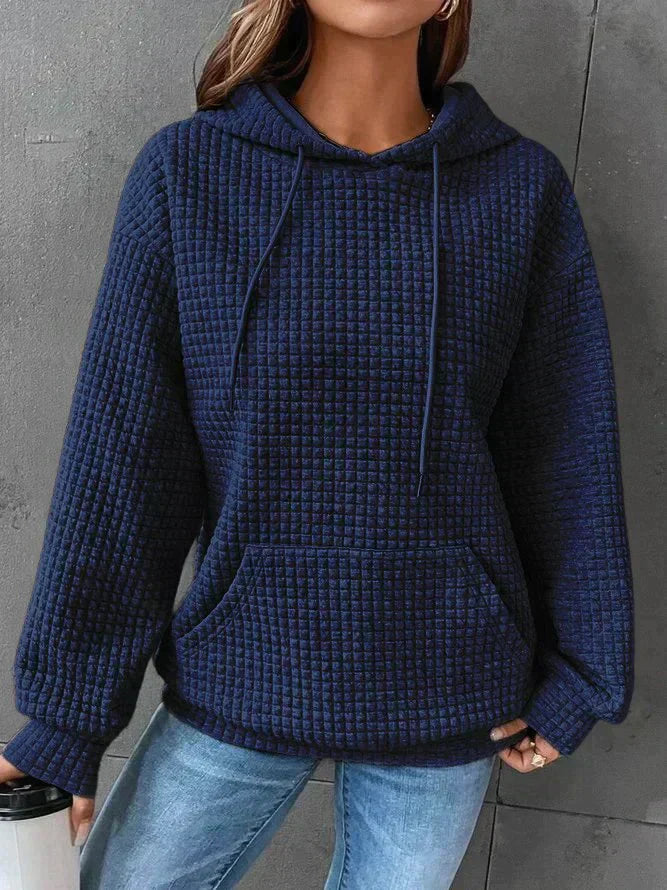 Street Wave Quilted Hoodie Pullover For Women Cozy Warmth With Easy Care Fabric All Season