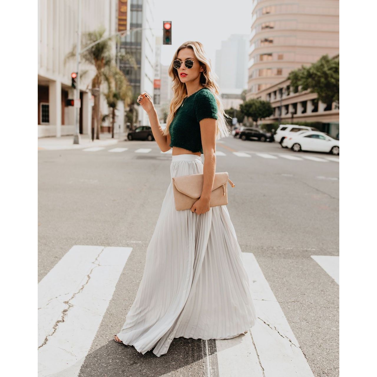 Clair Women Long Pleated Maxi Skirt High Waist Flowing Red Maxi for Everyday Chic