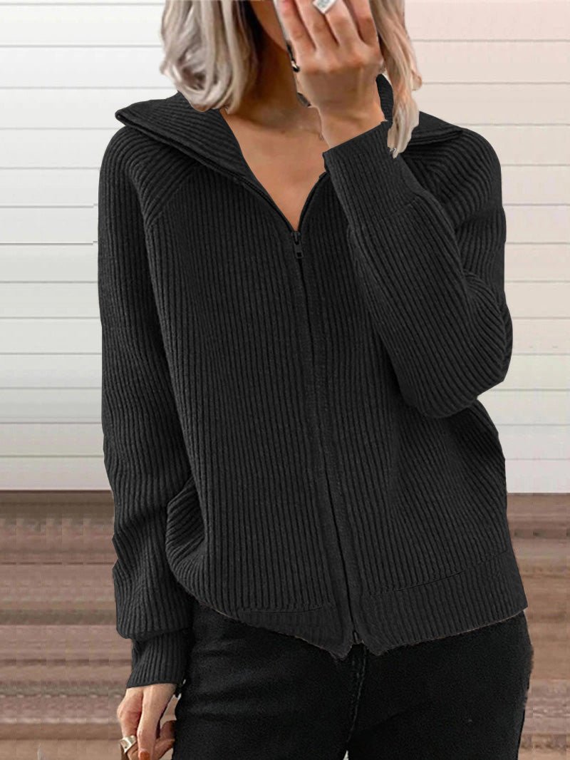 Street-Wave Thick Knit Cardigan With Zipper For Women Cozy Warmth And Versatile Cotton