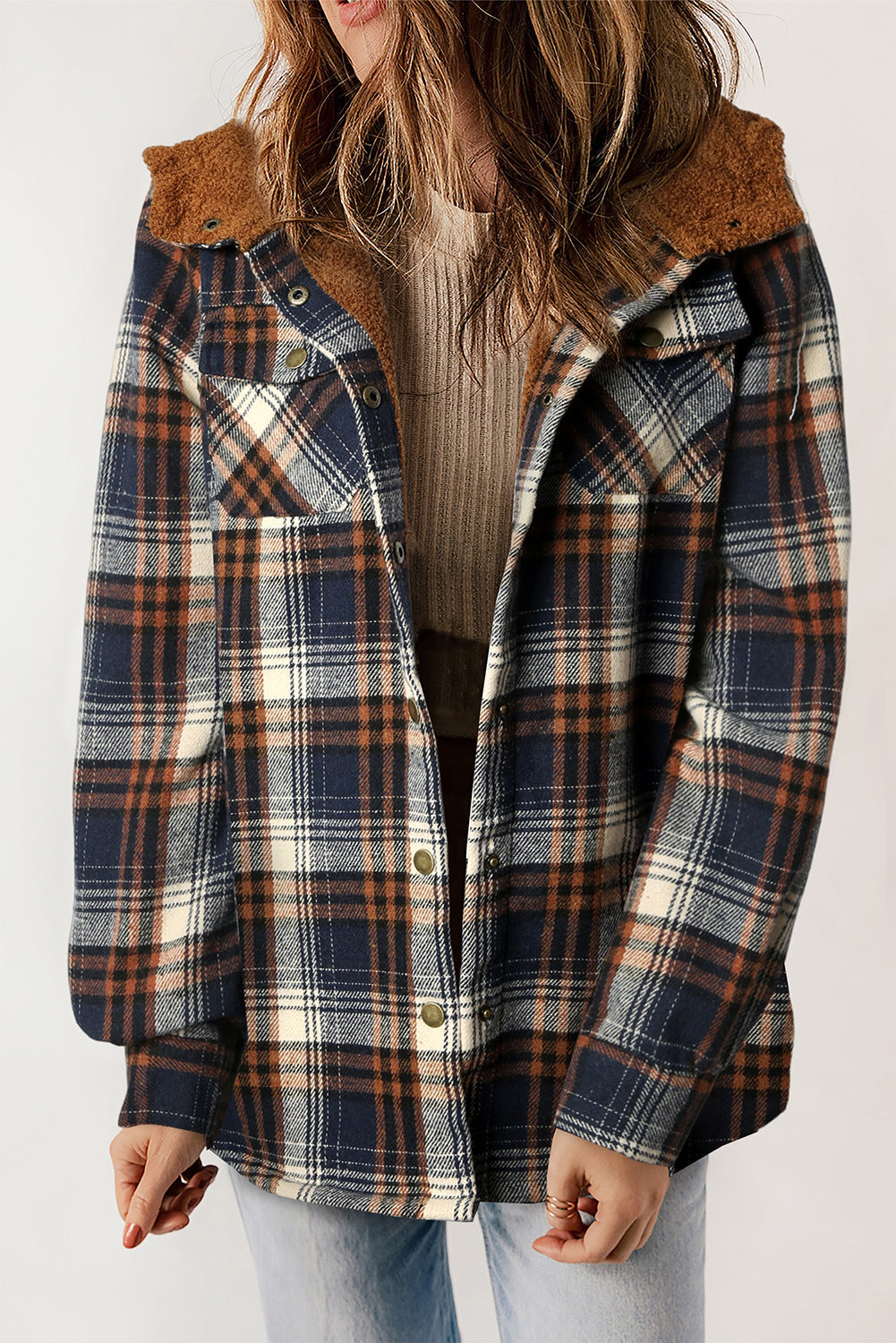 Street-wave Plaid Hooded Flannel Jacket For Women With Soft Plush Lining Warmth Cozy Comfort