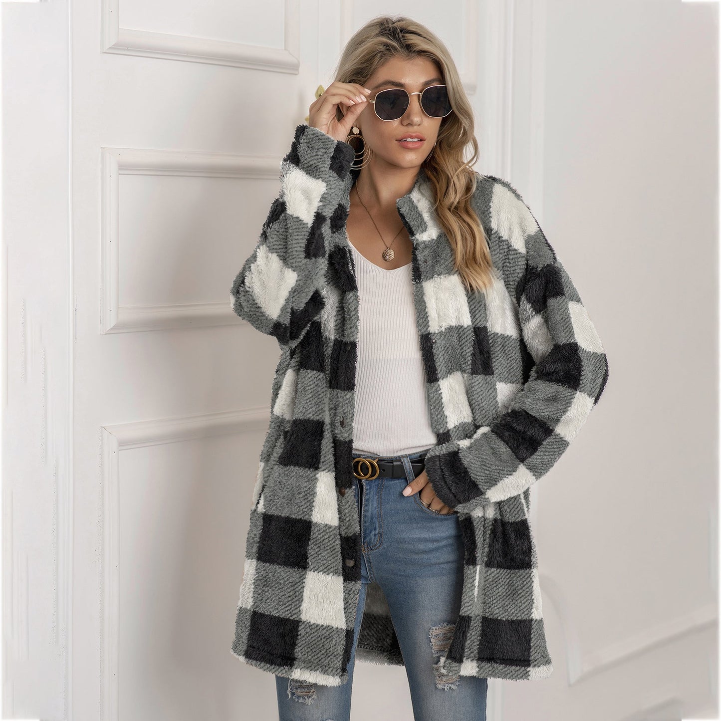 Street-Wave Colorblock Fleece Coat For Women Longline Warm