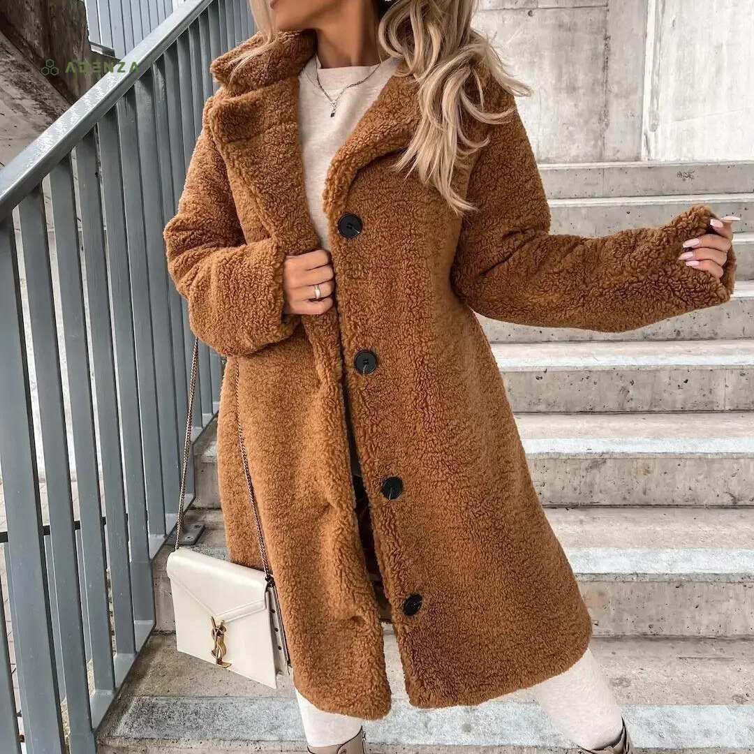 Street-Wave Teddy Coat For Women Ultra Soft Warm Oversized Fit With Button Closure And Lapel Collar