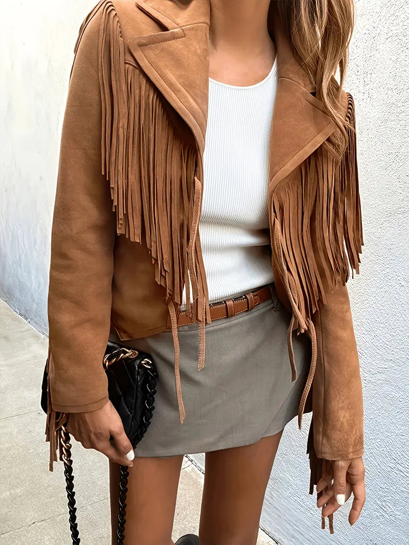 Street Wave Handcrafted Suede Leather Fringe Jacket For Women Premium Boho Chic Style With Fringes