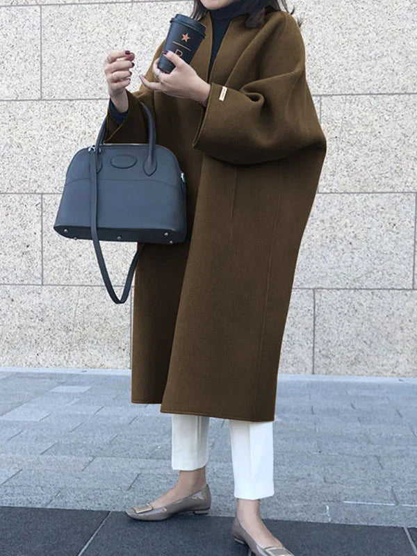 Street-wave Women's Long Coat With Cross Cut No Buttons For Winter Elegant Everyday Outerwear