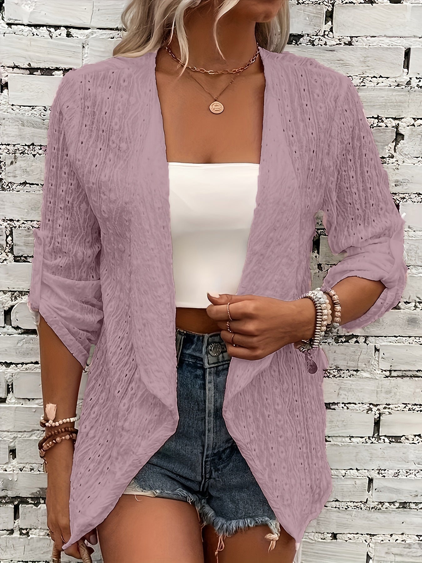 Street-Wave Cardigan For Women Crochet Knit Relaxed Fit Front Open Autumn Layering