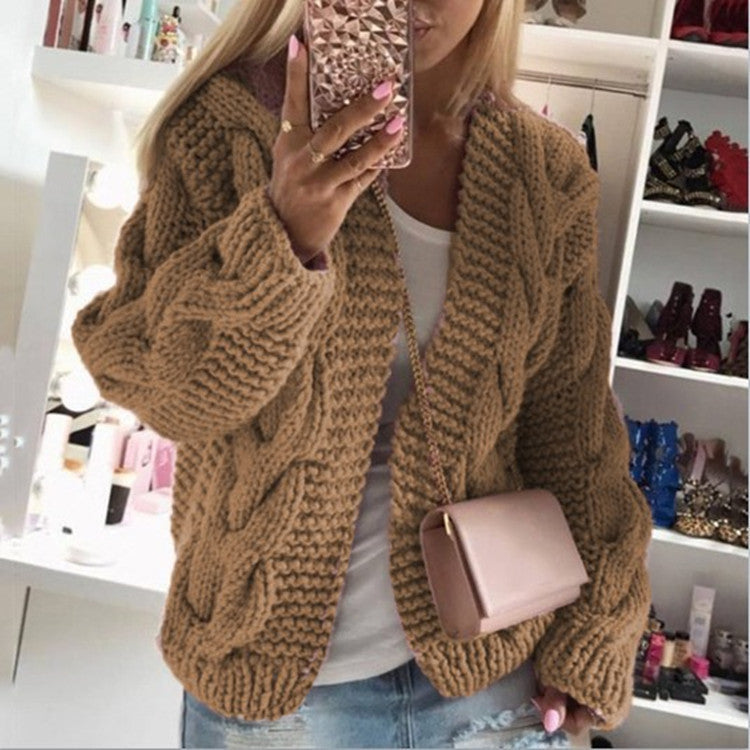 Street-Wave Cozy Chunky Knit Cardigan For Women Oversized Cable Knit Layering Essential Wardrobe Staple