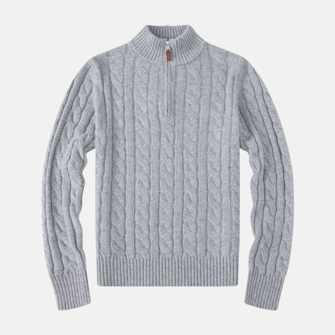 Men's Cable Knit Cotton Half Zip Sweater With Stand Up Collar Street Wave