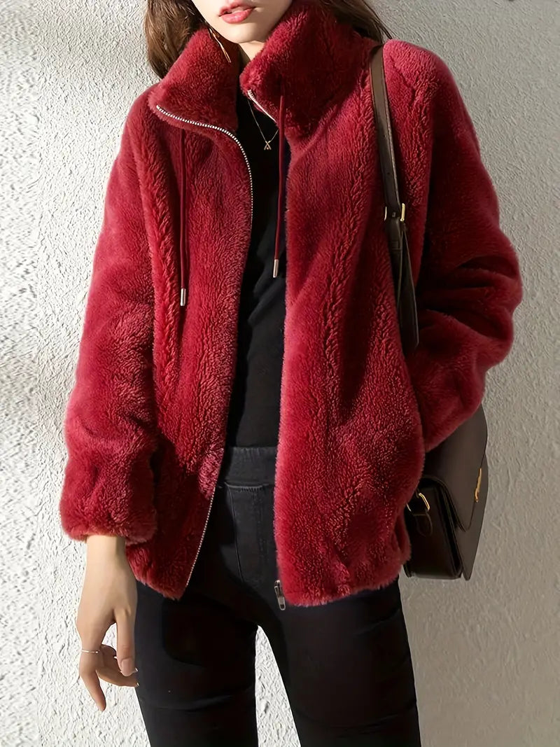 Street Wave Isla Teddy Coat For Women Warm Cozy Faux Fur Jacket With Zip Drawstring Hood
