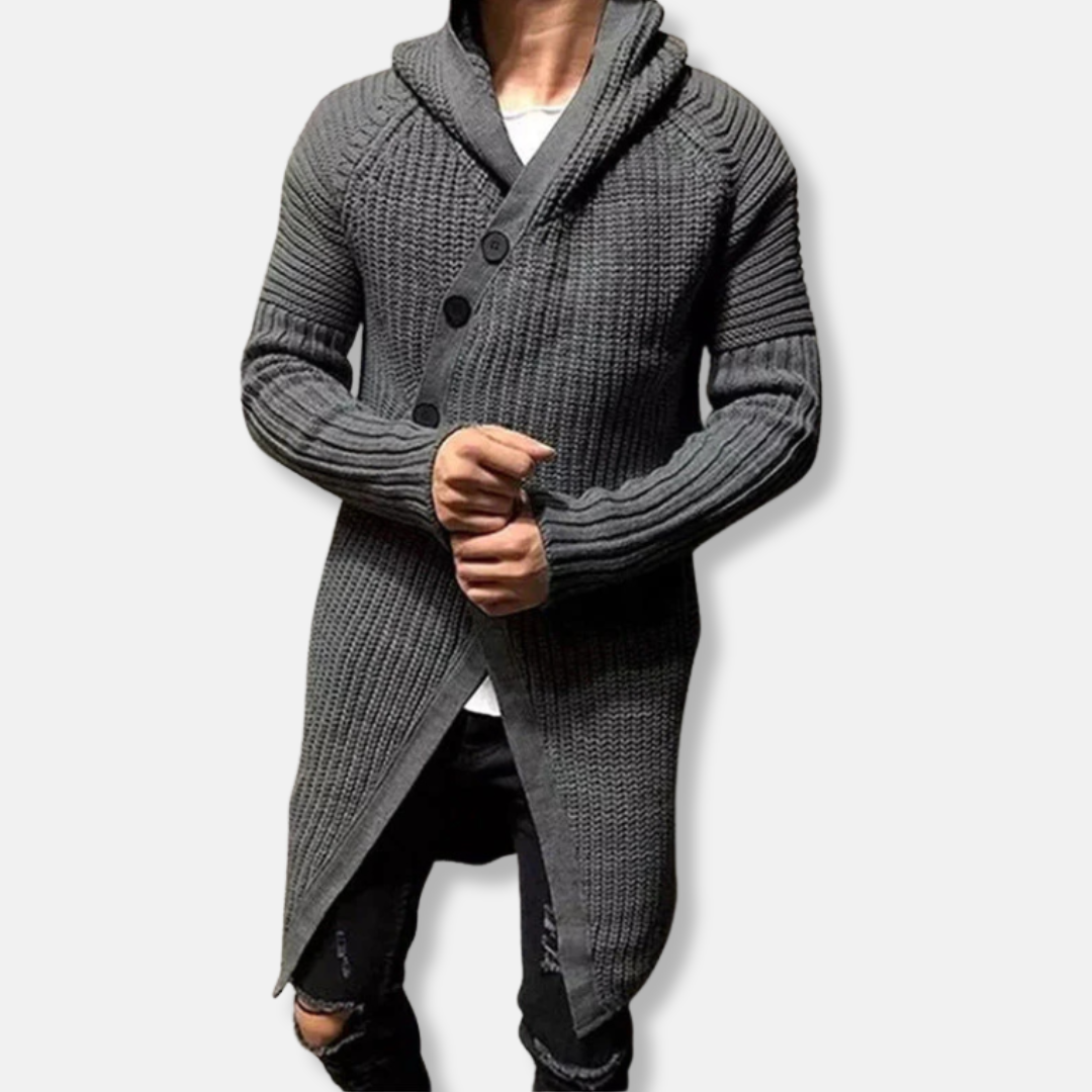 Men's Cardigan With Hooded Shawl Collar Chunky Knit Wool Longline Relaxed Fit For Men