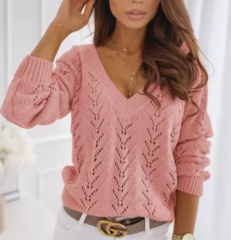 Oversized Knit Sweater For Women Street Wave Soft Lightweight Chic Comfort V Neck