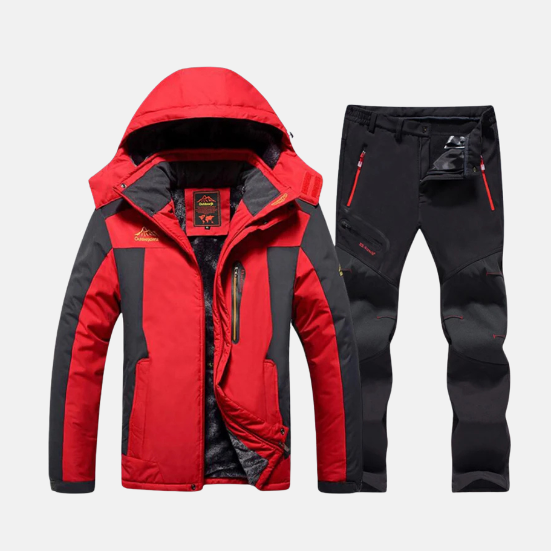 Men's Two Piece Outdoor Set With Woven Shell Jacket Fleece Lining Adjustable Hood Zippered Pockets