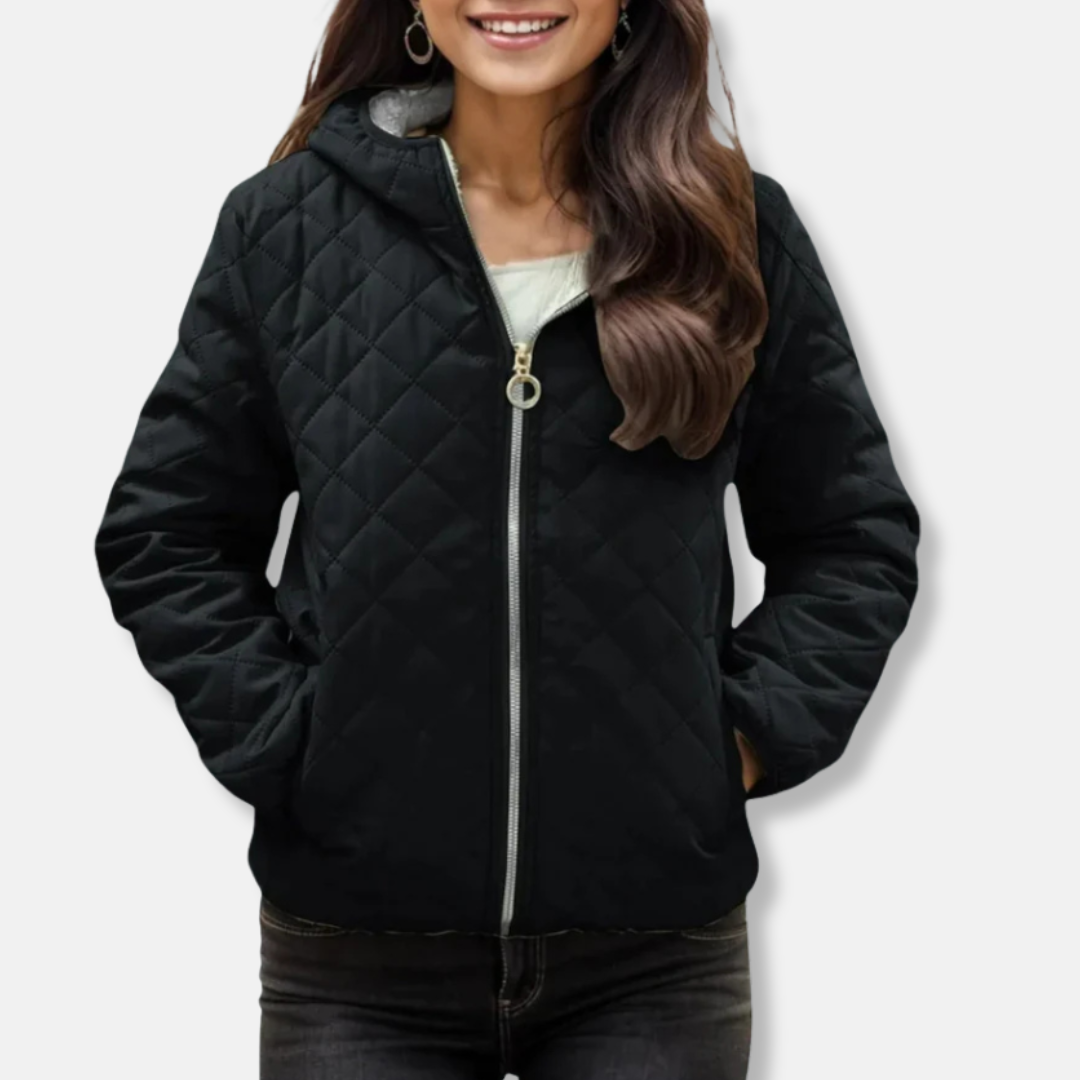 Street-Wave Quilted Jacket For Women With Diamond Stitching Hood Elastic Hem Relaxed Fit