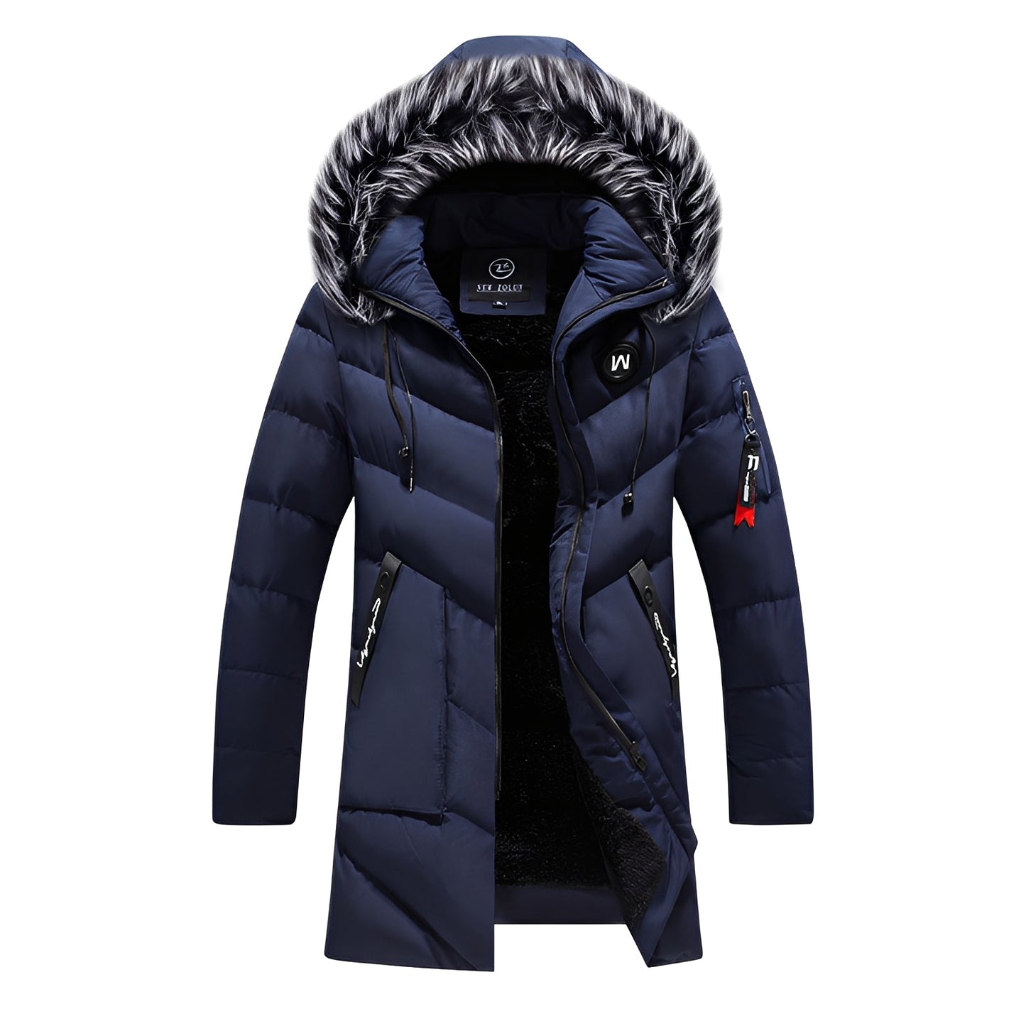 Street-wave Mens Burgundy Puffer Jacket With Faux Fur Hood Warm Insulation Windproof