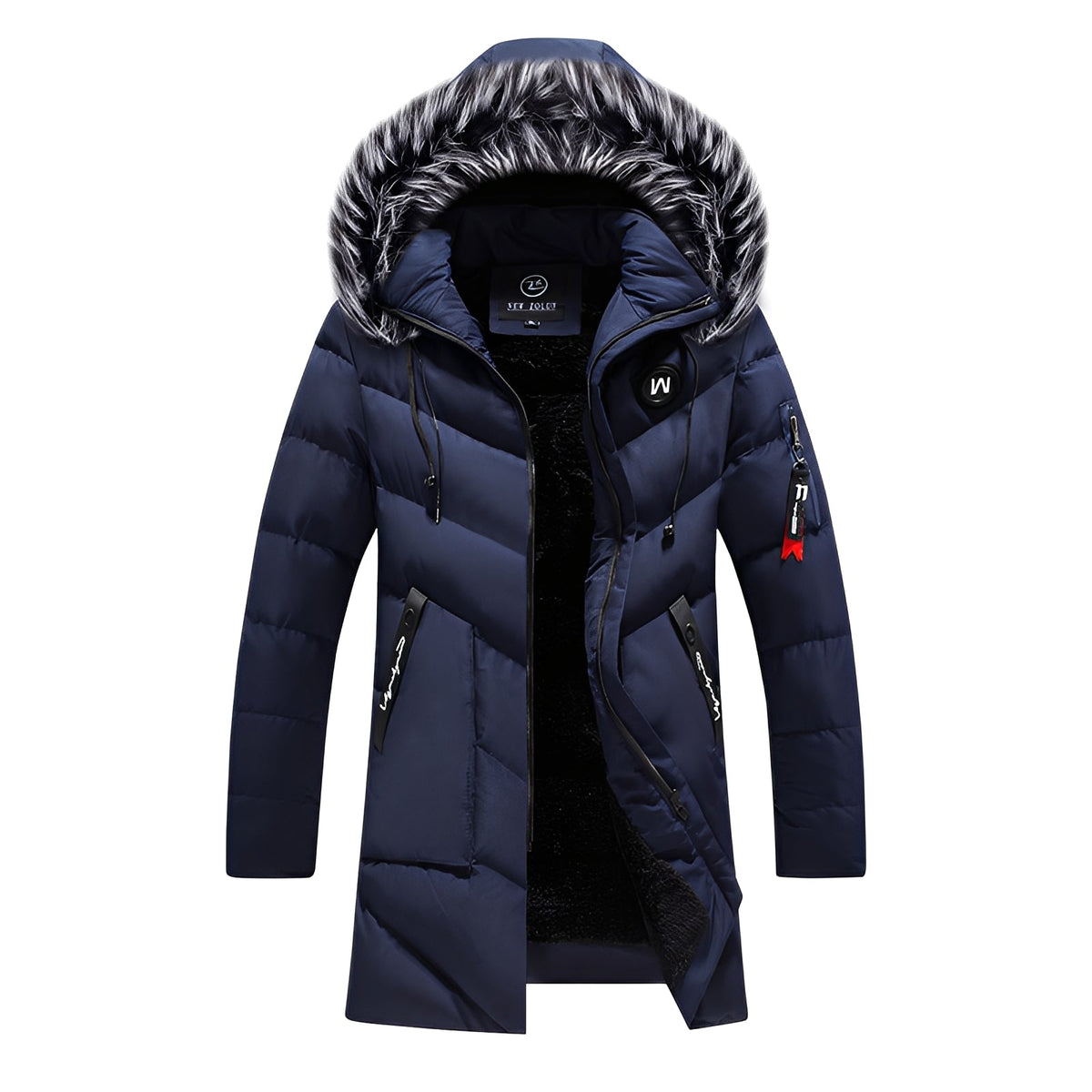 Street-wave Mens Burgundy Puffer Jacket With Faux Fur Hood Warm Insulation Windproof
