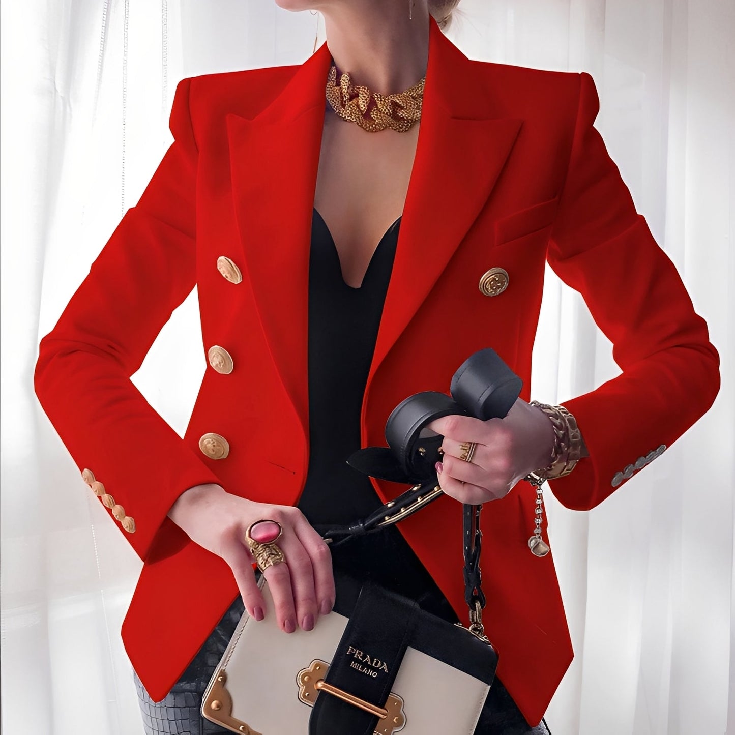 Streetwave Womens Double Breasted Blazer With Gold Button Detailing For Fashion Forward Women