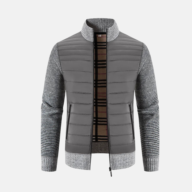 Street-Wave Men's Hybrid Padded Jacket With Ribbed Knit Sleeves For Cold Weather Slim Fit Hip Length