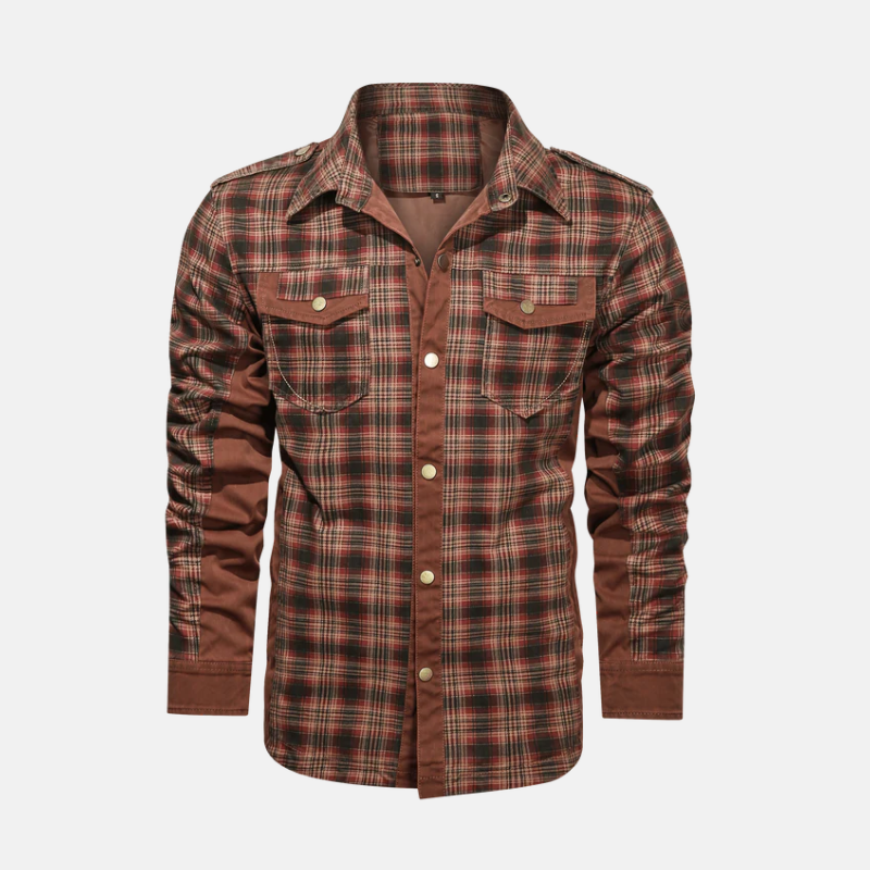Men’s Woven Plaid Shirt Jacket Hip Length With Pointed Collar For Smart Casual Layering