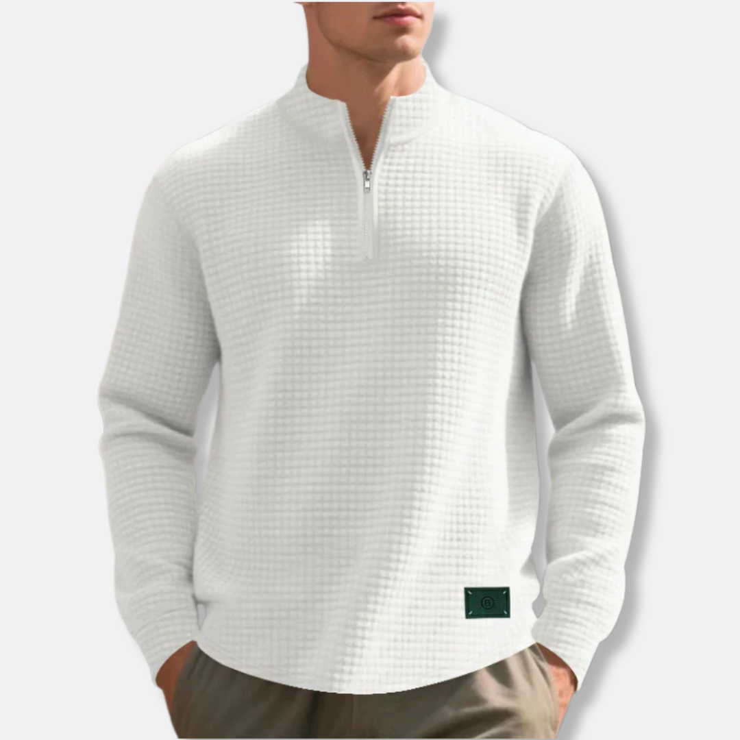 Men's Waffle Knit Regular Fit Mock Neck Quarter Zip Sweater For Cold Weather By Street-Wave