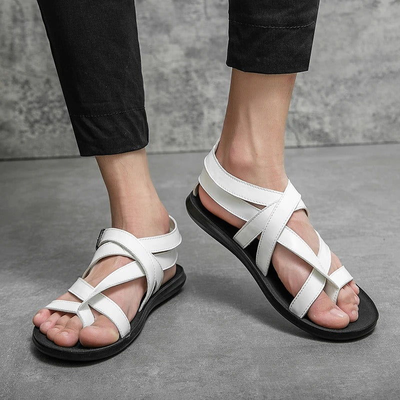 Mens Leather Sandals Street Wave Stylish Comfort Strappy Design For Men Everyday Wear