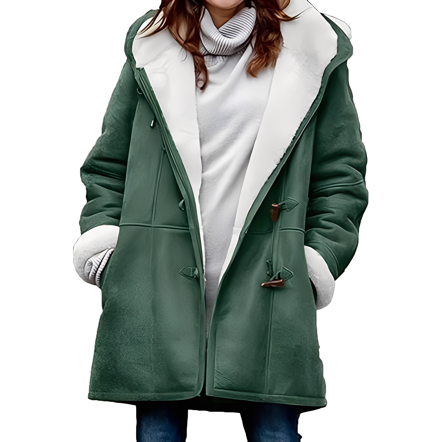 Street-wave Duffle Coat With Hood For Women, Cozy Warm Shearling Lined Outerwear