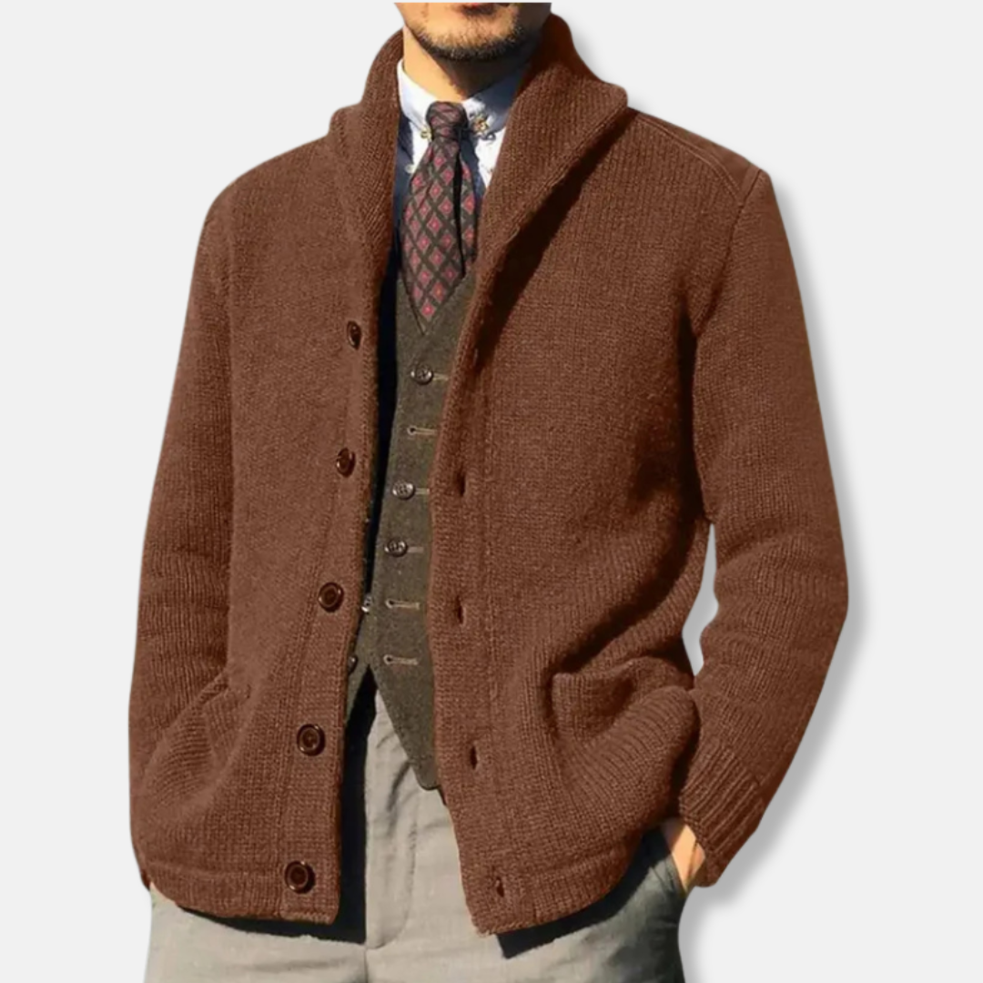 Street-Wave Mens Wool Cardigan Regular Fit With Shawl Collar Button Front