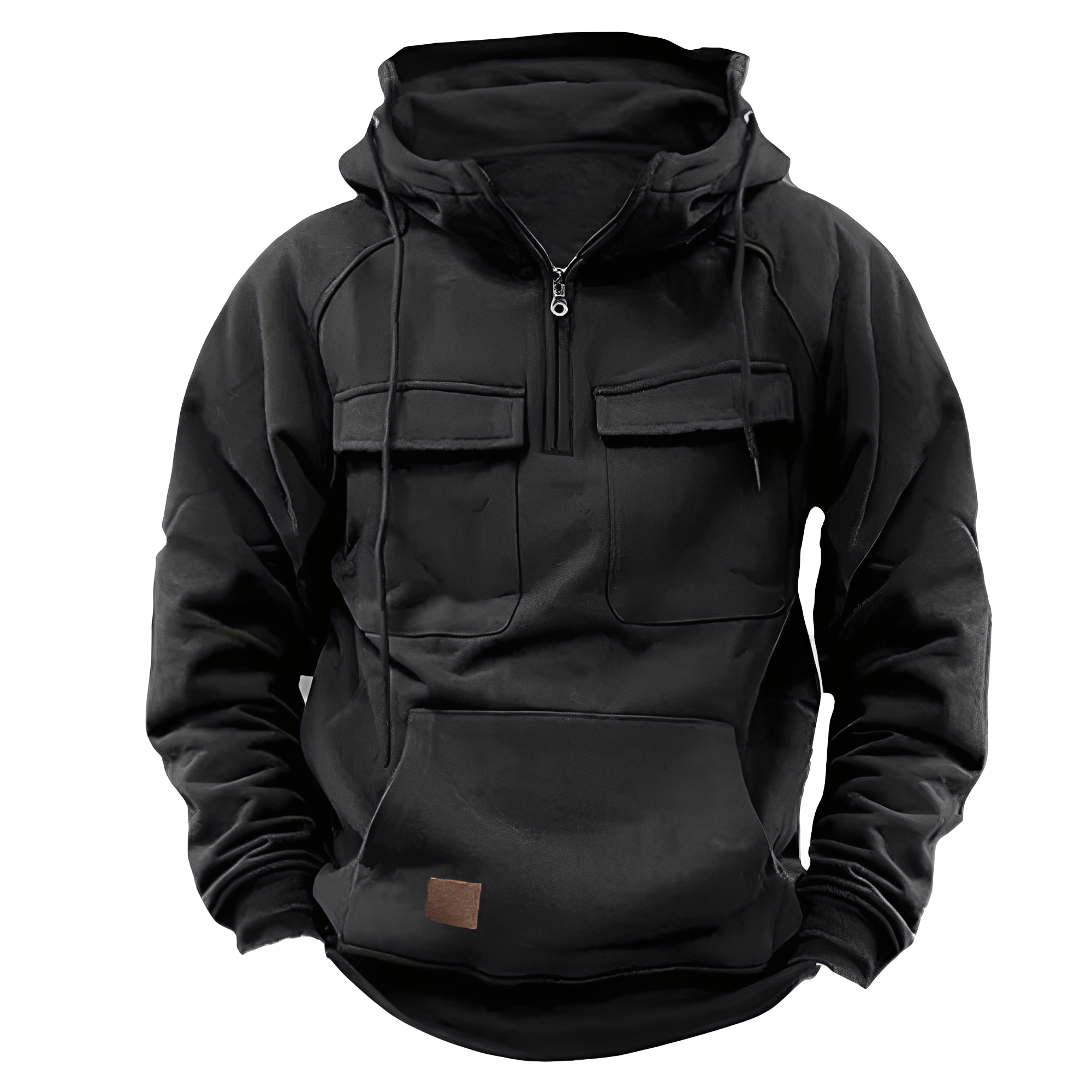 Street-Wave Hoodie With Multiple Front Pockets For Men Cotton Blend Thermal Insulation