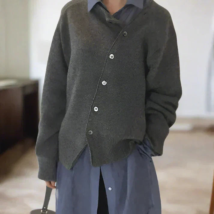 Street-wave Cozy Cardigan With Diagonal Button Placket For Everyday Comfort For Women