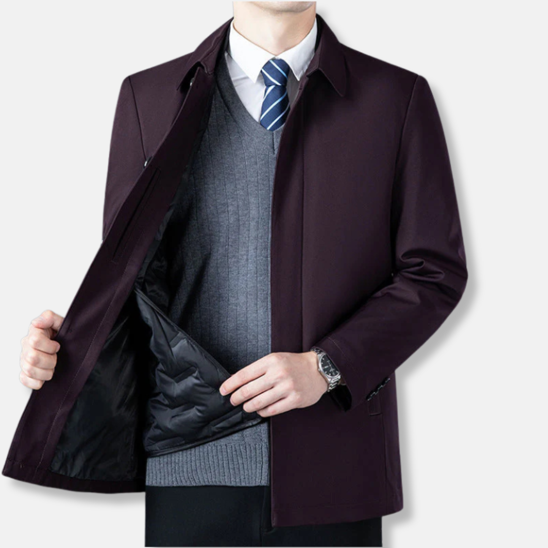 Nordisk Flair Men's Blazer Tailored Fit Classic Collar Wool Blend Button Front Mid Length