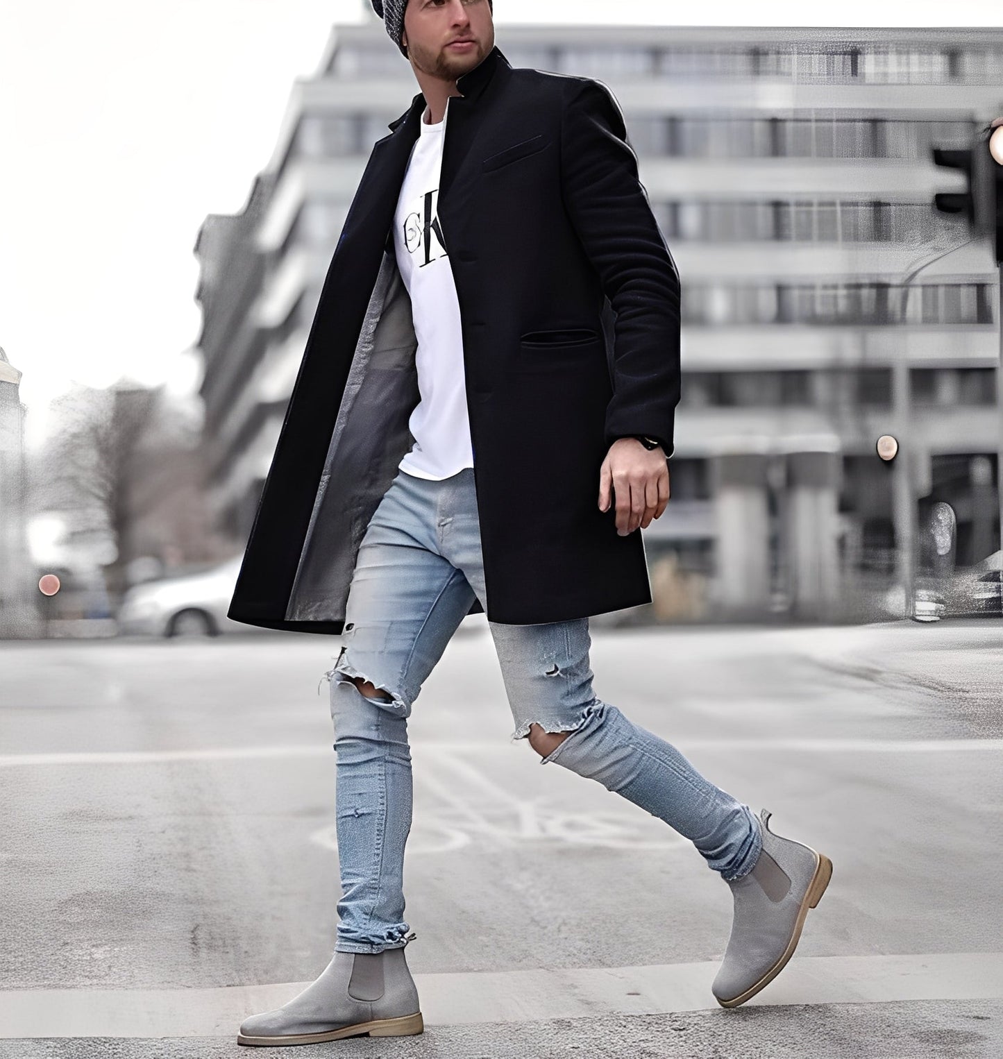 Street Wave Mens Long Wool Coat Warm Casual Yet Refined Versatile Outerwear For Men