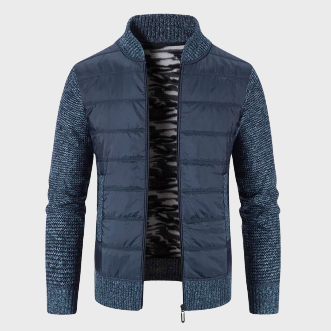 Street-Wave Mens Cardigan Premium Warm Insulated Patchwork Knit With High Collar For Him