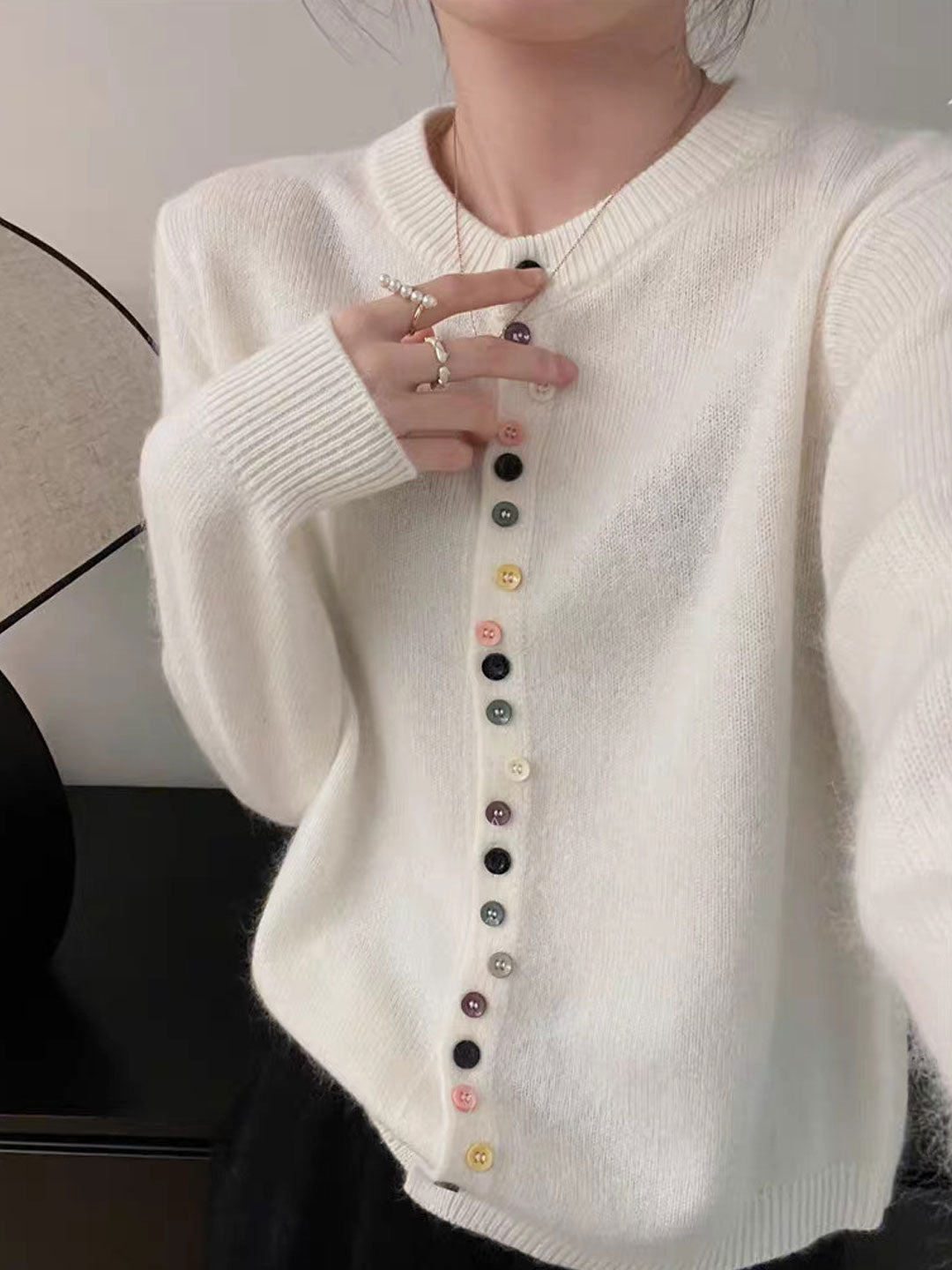 Street-wave Rainbow Button Cardigan For Women Soft Versatile Everyday Comfort Ideal Work Casual Layering