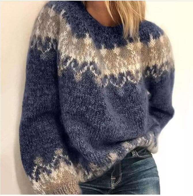 Street Wave Soft Wool Blend Knit Sweater With Nordic Pattern For Women Cozy Casual Fit