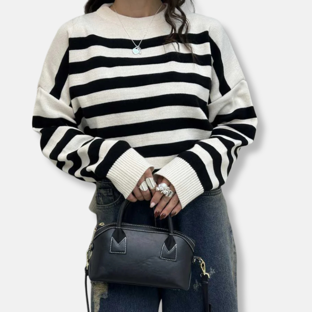 Nordisk-Flair Womens Pullover Sweatshirt Cozy Loose Knit Striped Crew Neck