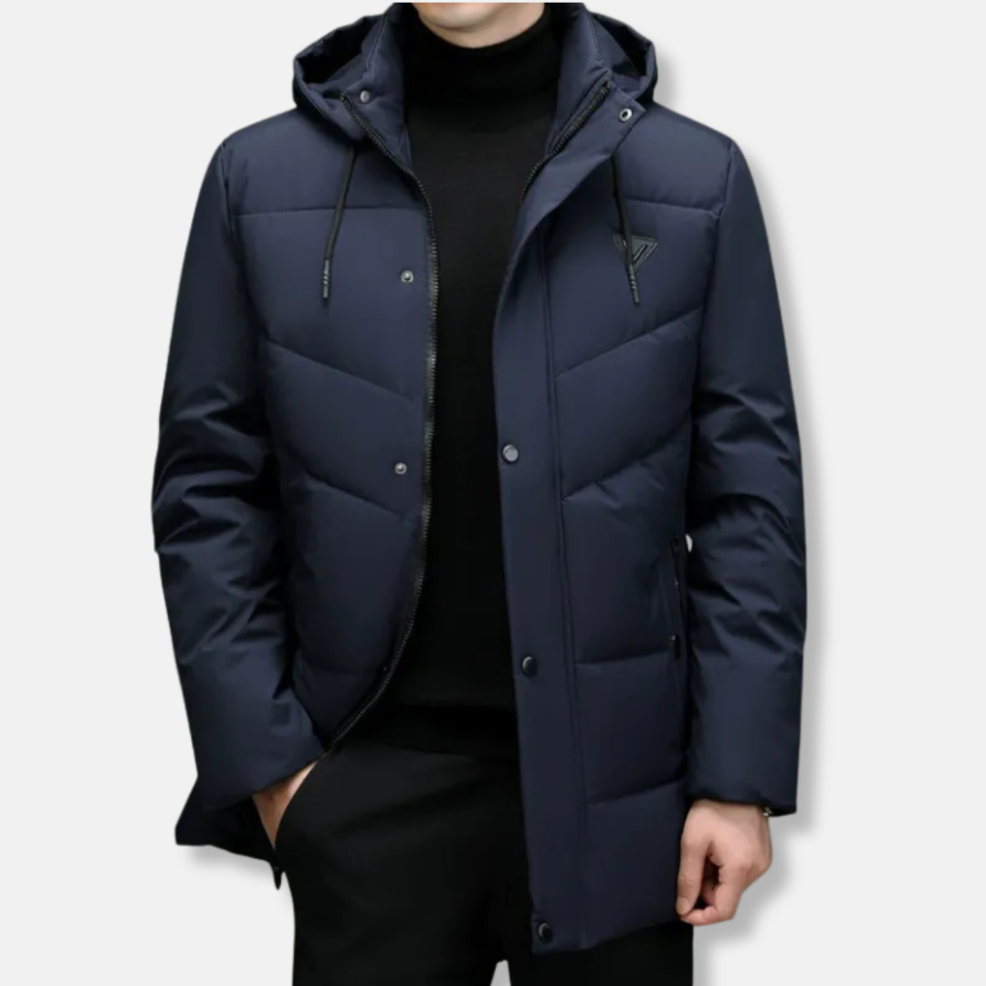 Street Wave Men Parka Jacket Quilted Insulated Detachable Hood Mid Thigh Length