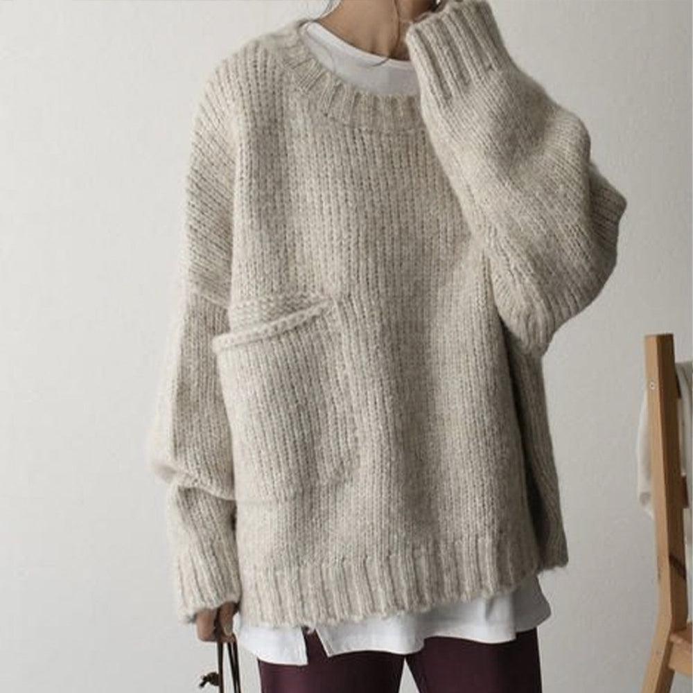 Street-wave Oversized Knit Pullover With Pocket Wool Blend Cozy Warm For Women Everyday Wear