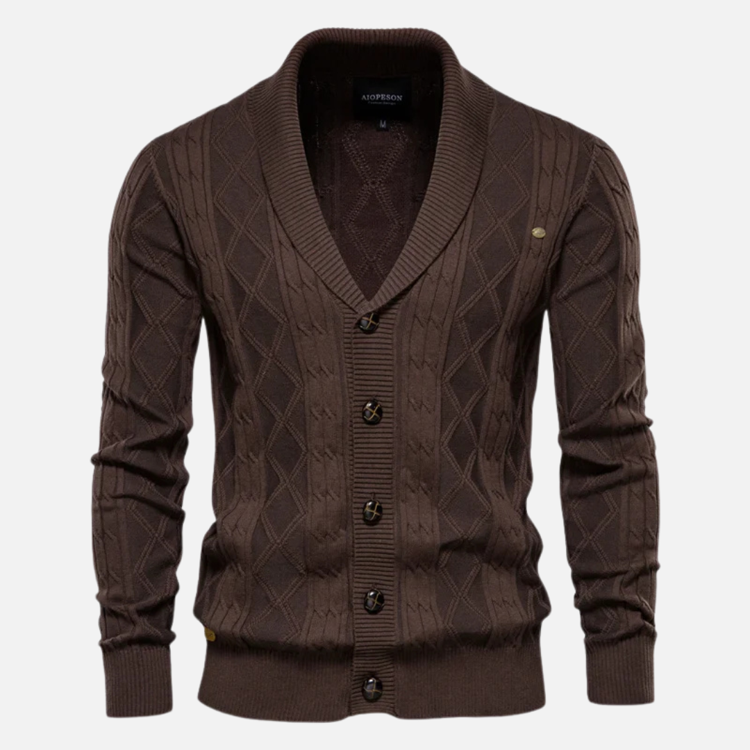 Street-Wave James Argyle Knit Cardigan For Men With Shawl Collar Cotton Blend