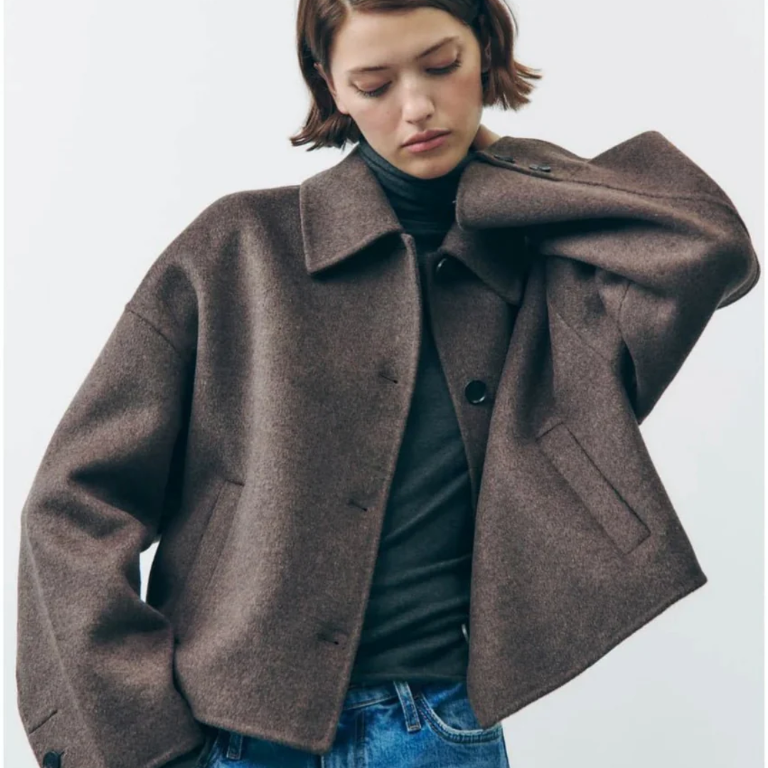 Street-wave Short Knit Coat With Long Sleeves For Women Cozy Warm Winter Outerwear
