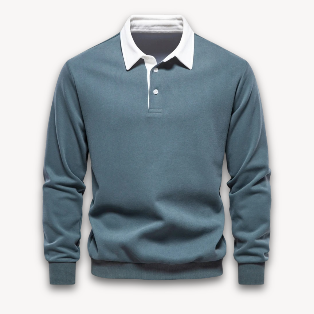 Street-Wave Mens Polo Sweater Regular Fit Long Sleeve Soft Knitted Natural Fiber Navy Knitwear