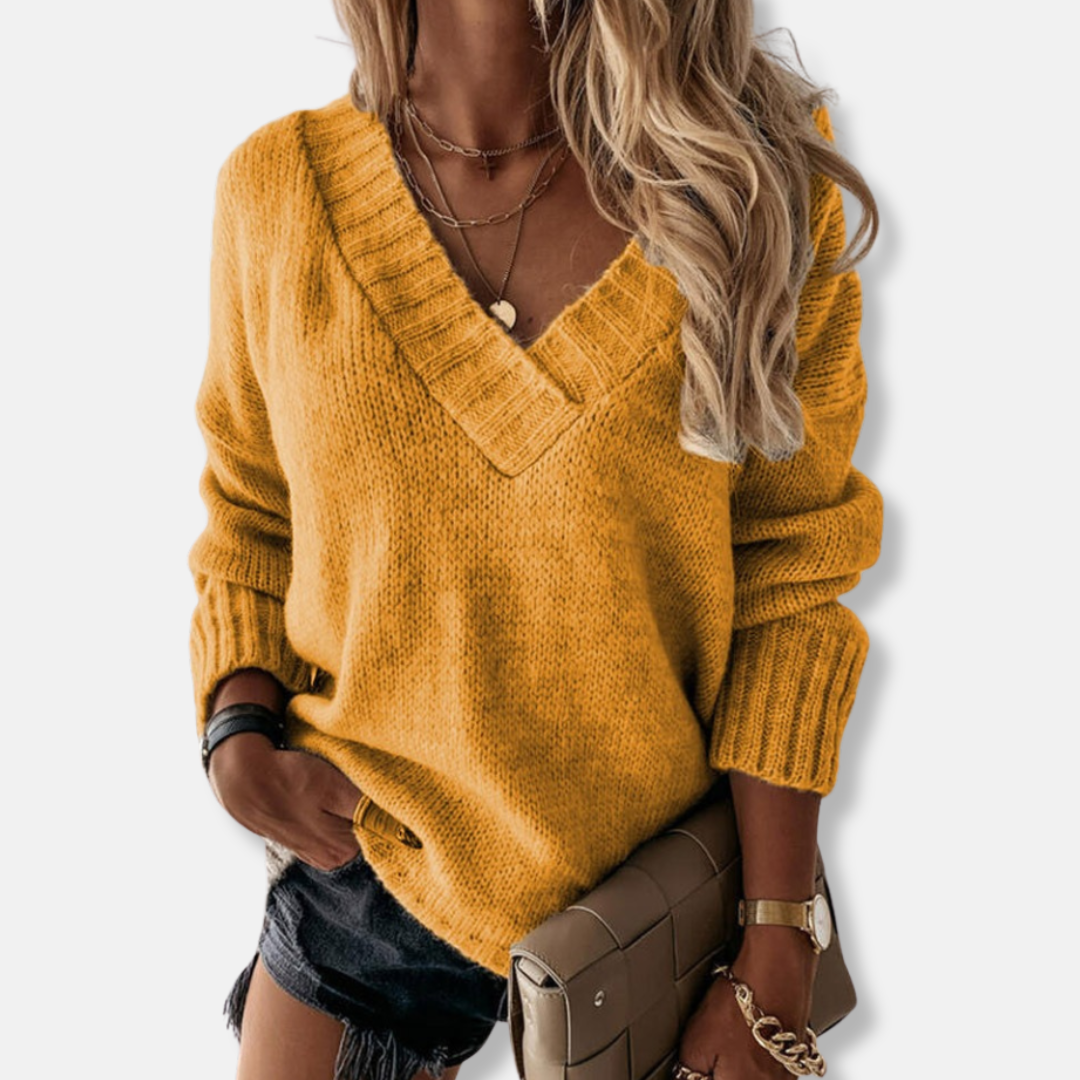 Nordisk-Flair Women Knit Sweatshirt Relaxed Fit Deep V Neck
